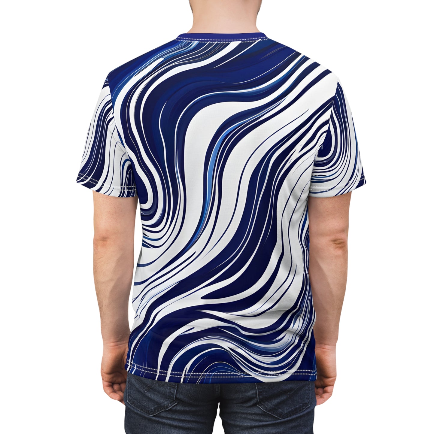 Navy and White Thin Lines Wave Pattern