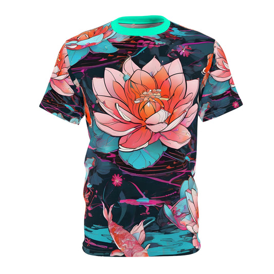 Neon Koi & Lotus Cyberpunk Tee