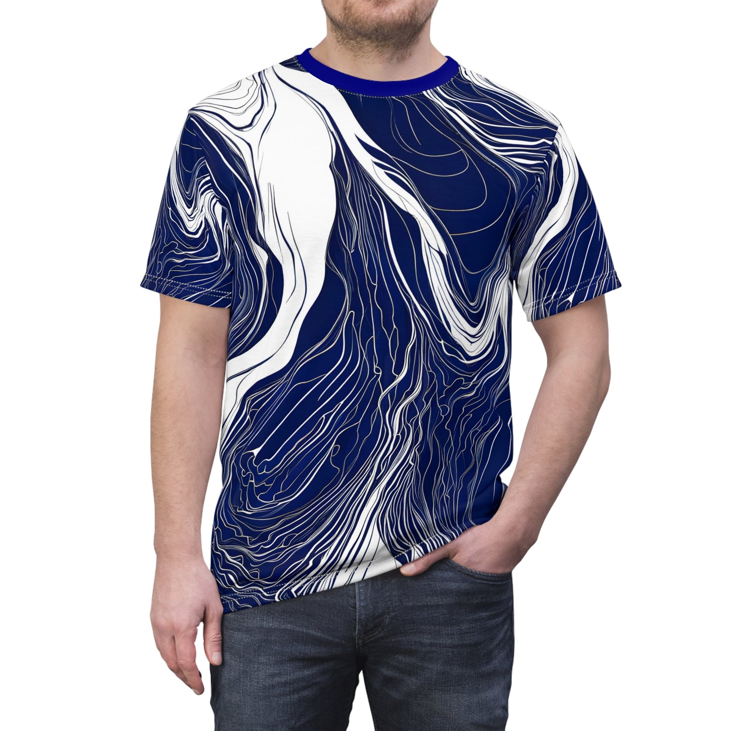 Fluid Ink Patterns: Navy Blue & White Jagged Lines