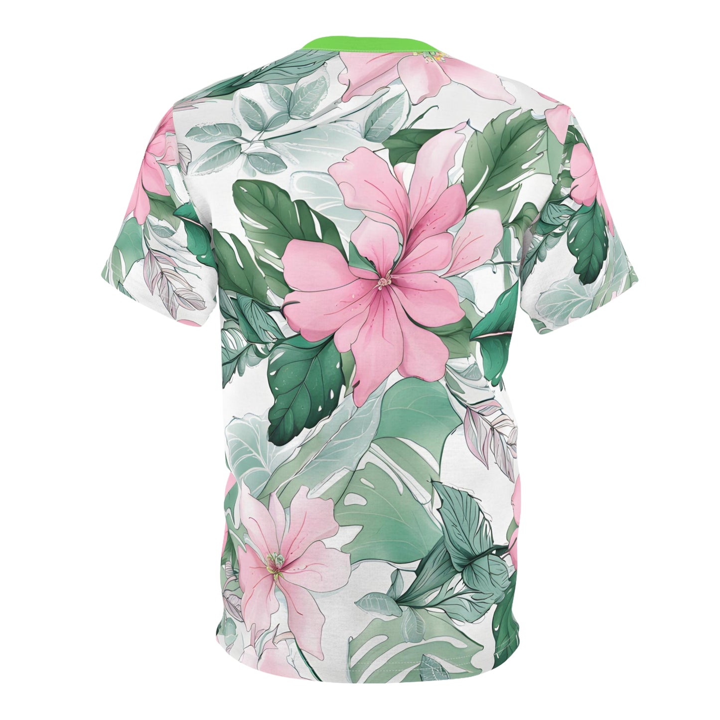 Translucent Green Leaves and Pink Flower Patterns Beach T-Shirt