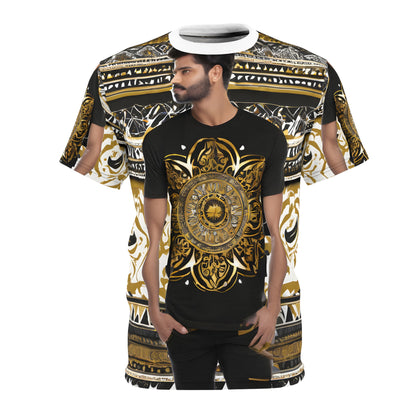 Majestic Elegance: Black & Gold Indian Pattern Tee