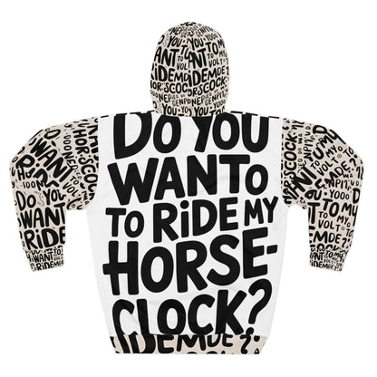 Bold Typography Hoodie: Ride My Horseclock