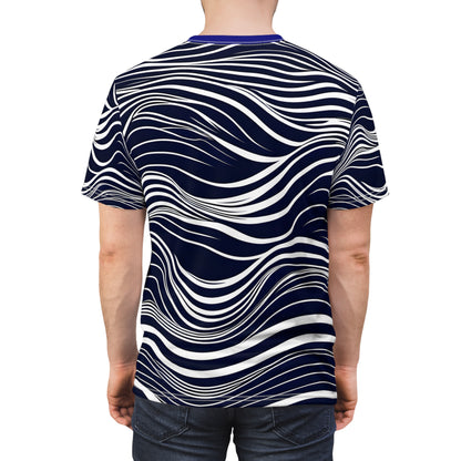 Navy and White Thin Lines Waves Pattern