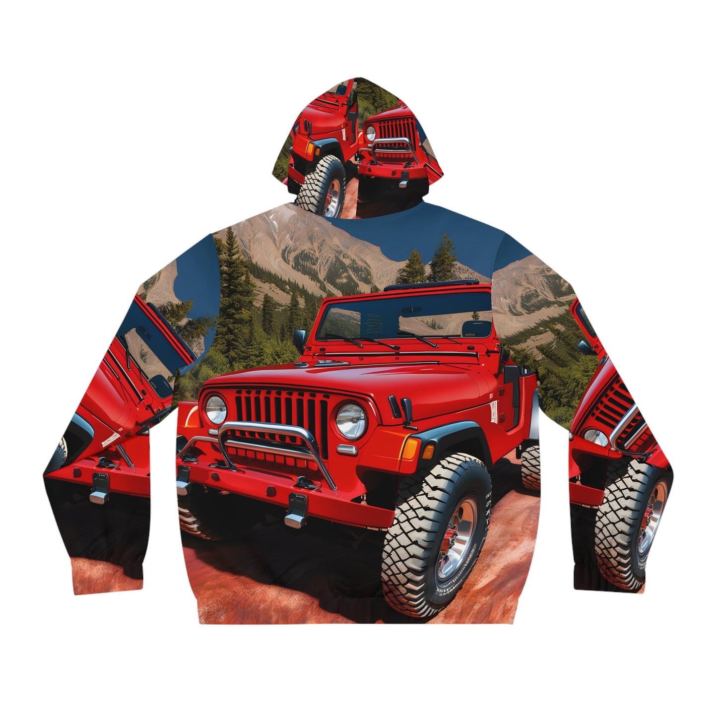 Red 1990 Jeep Wrangler YJ with Top Off and Bigfoot Driving