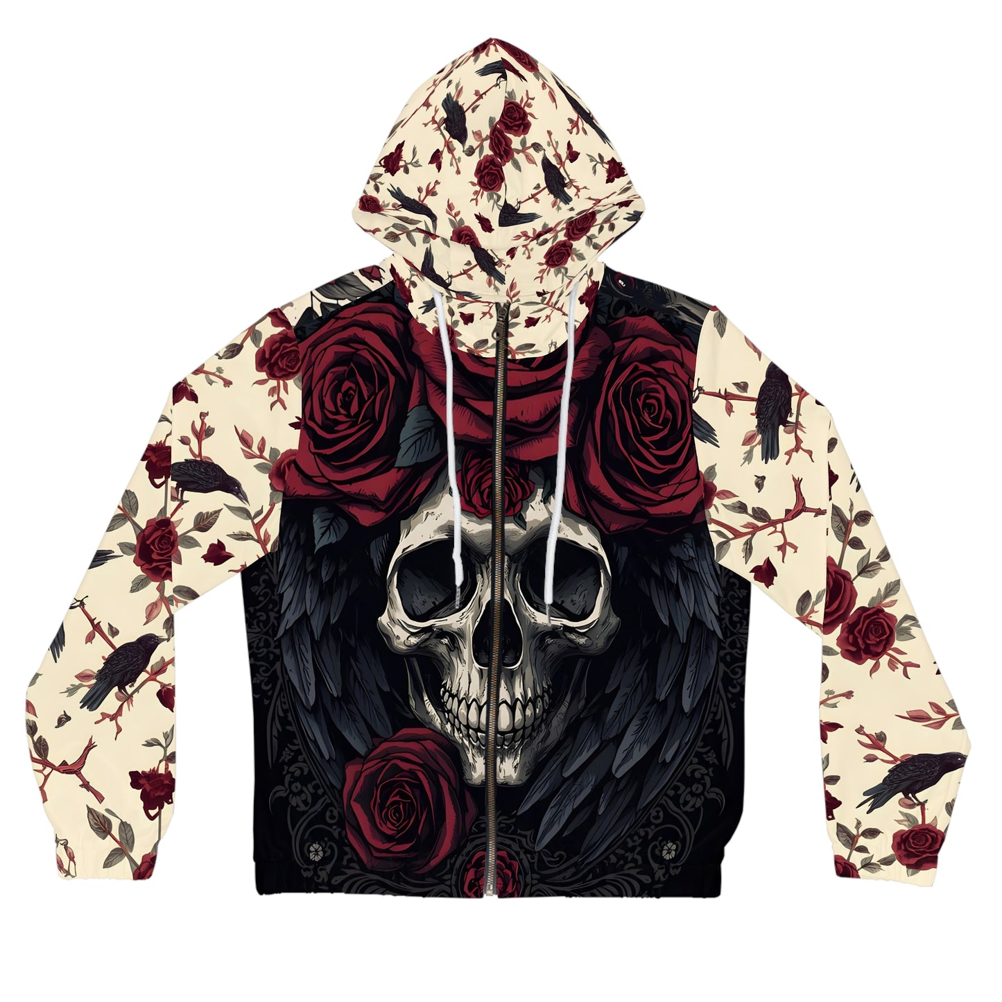 Gothic Crow & Rose Full-Zip Hoodie