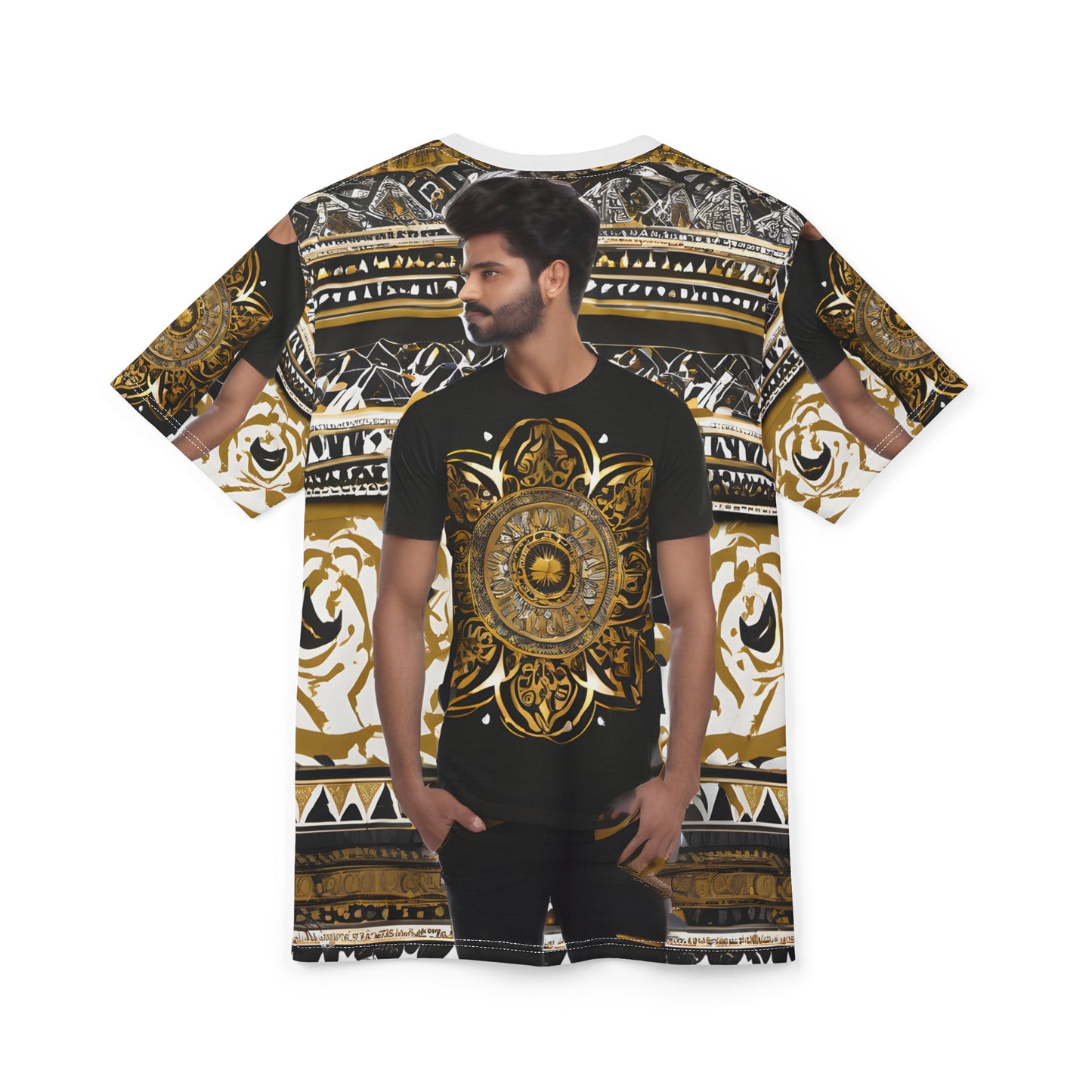 Majestic Elegance: Black & Gold Indian Pattern Tee