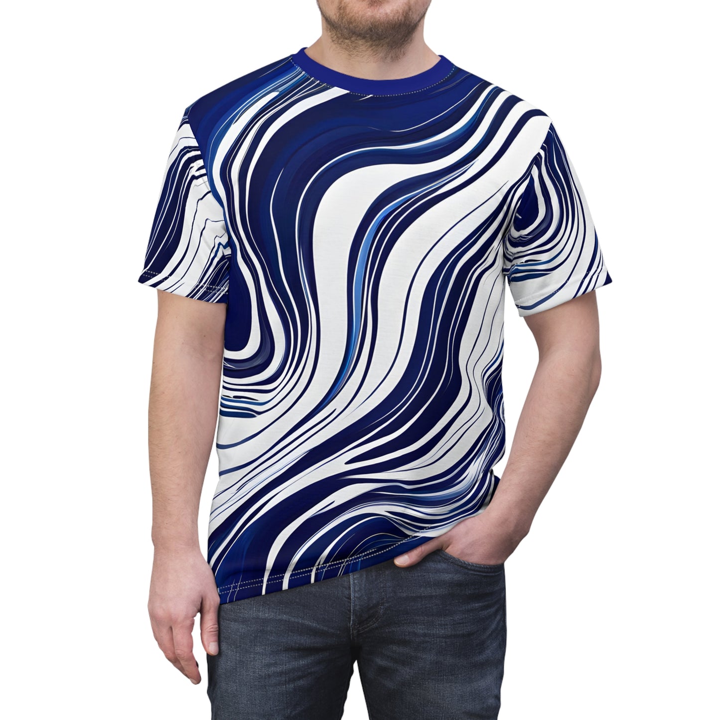 Navy and White Thin Lines Wave Pattern