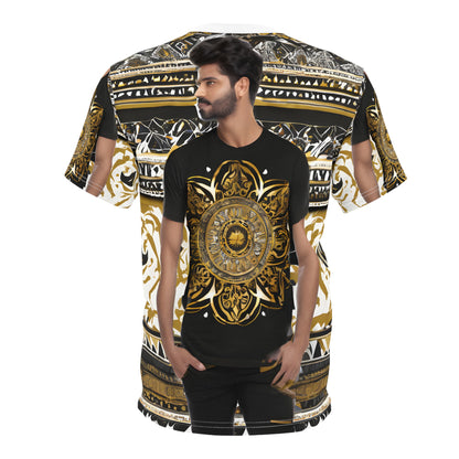 Majestic Elegance: Black & Gold Indian Pattern Tee