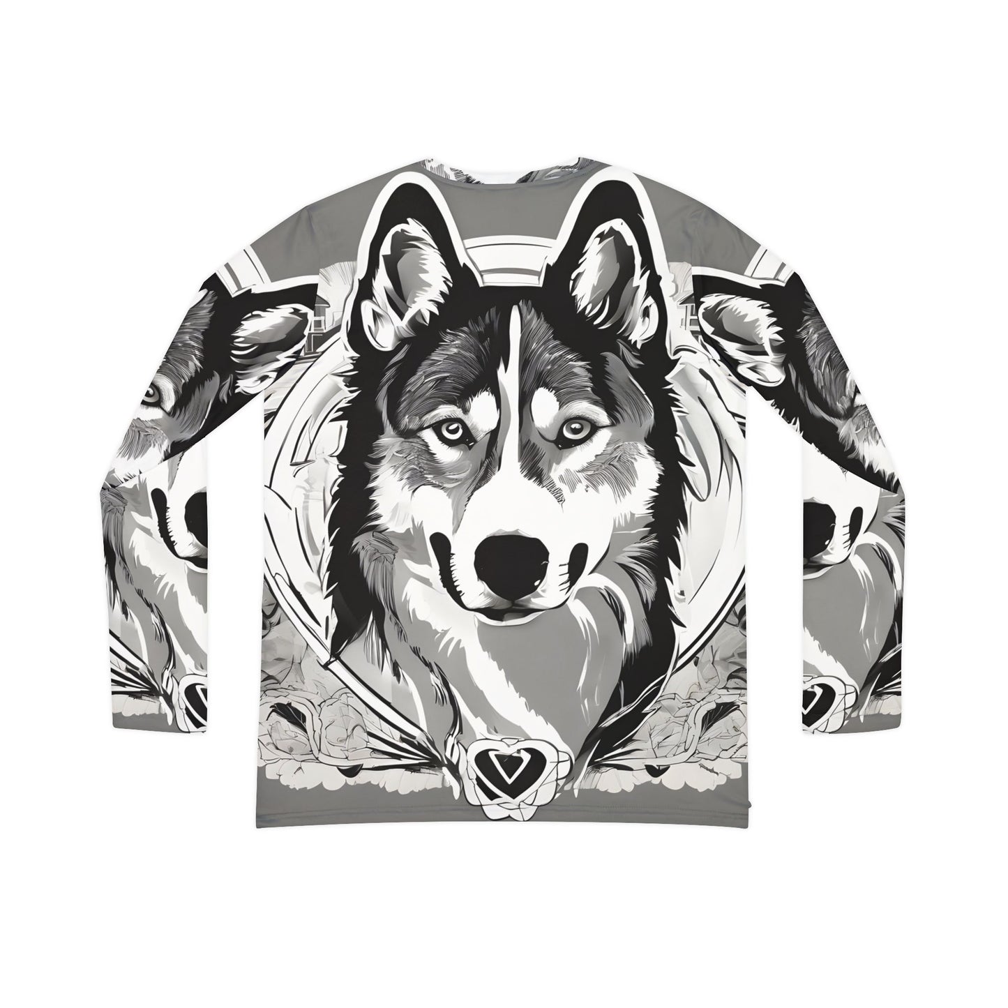 Women's Long Sleeve V-neck Shirt (AOP) - Black and White Husky Graphic