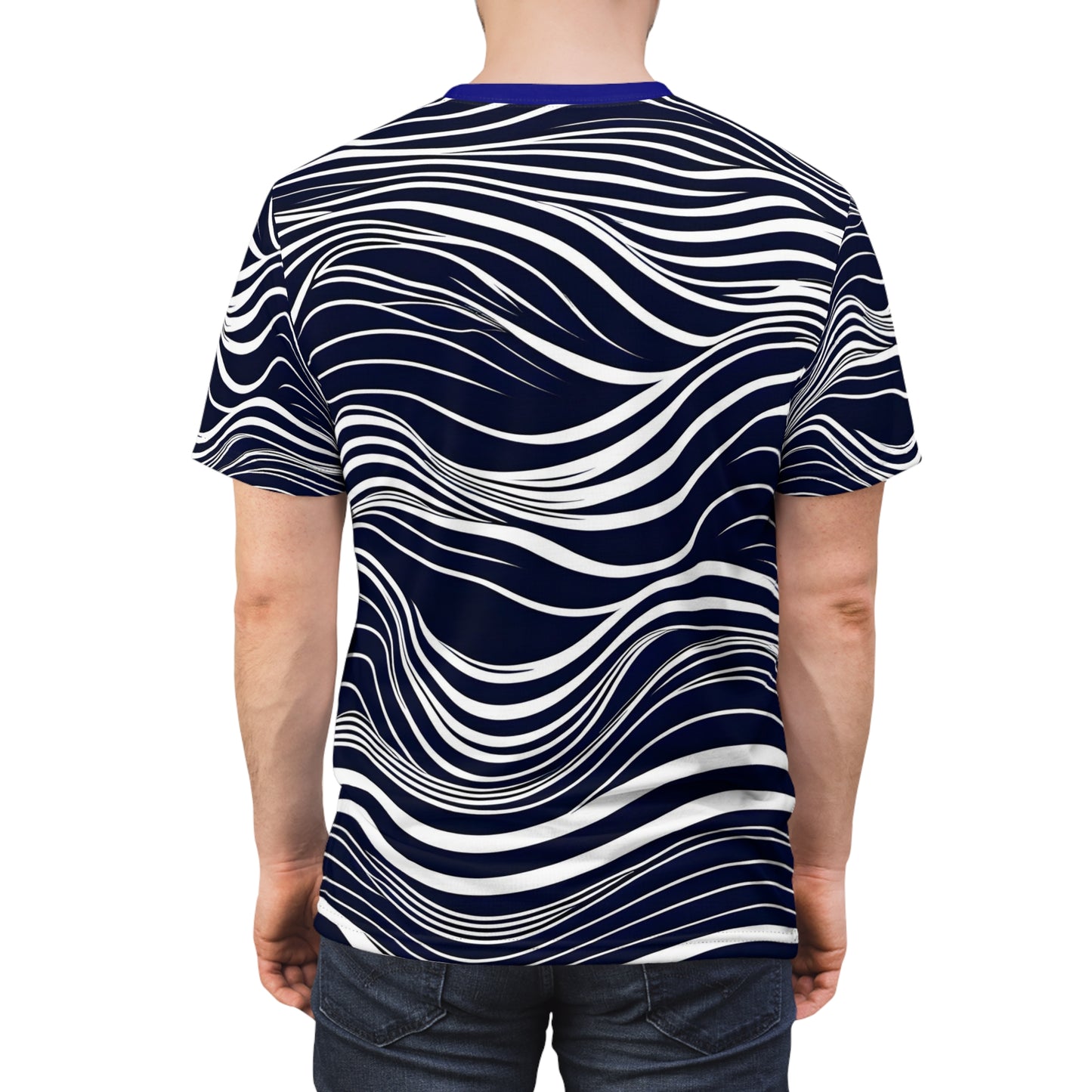 Navy and White Thin Lines Waves Pattern