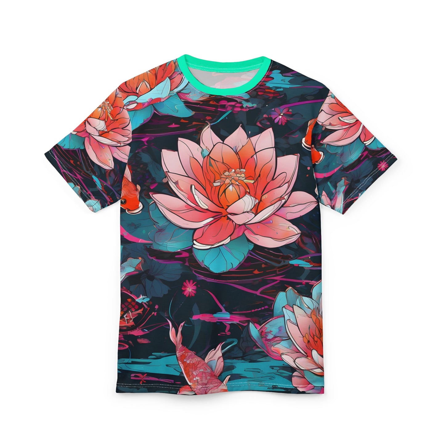 Neon Koi & Lotus Cyberpunk Tee