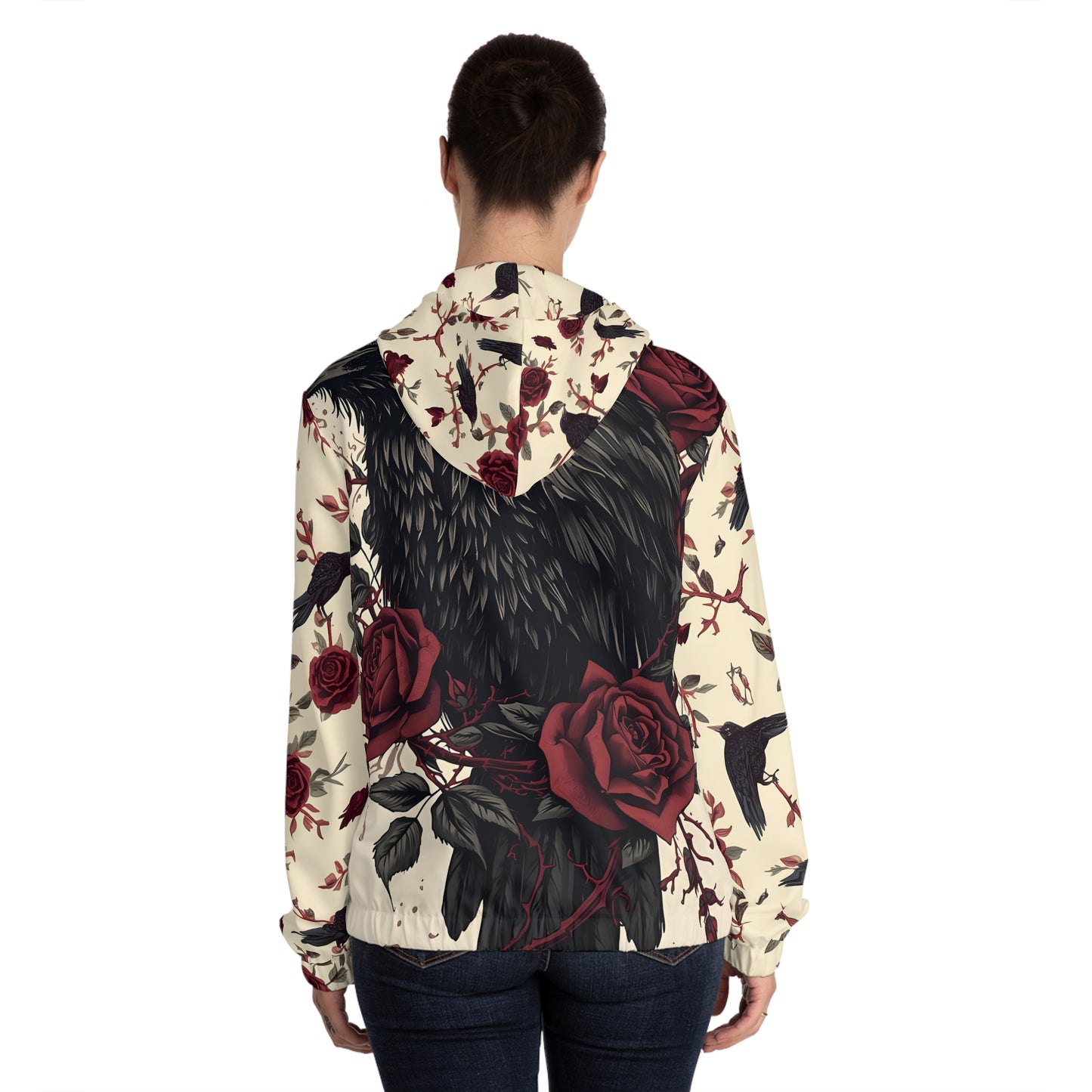 Gothic Crow & Rose Full-Zip Hoodie